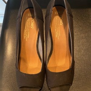 Black Toms Canvas Wedges size 7.5.  Worn once.